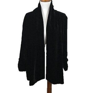 Theory Ashbey Velvet 3/4 Ruched Sleeve Open-Front Blazer Size L
